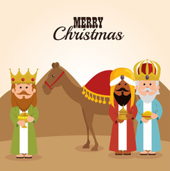 happy merry christmas manger character vector illustration design