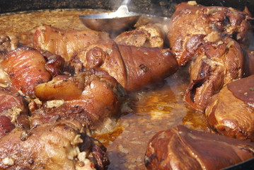 Obraz na płótnie Canvas Roasted pork meat in a frying pan