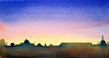 Obraz premium watercolor landscape with colorful sky