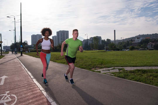 multiethnic group of people on the jogging