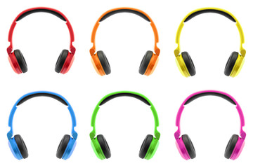 Colorful headphones on white background.