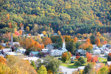 Aerial view of South Royalton in autumn time