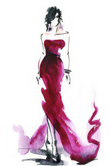 Frau mit elegantem Kleid .abstraktes Aquarell .fashion background