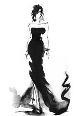 femme avec une robe élégante .aquarelle abstraite .fashion fond
