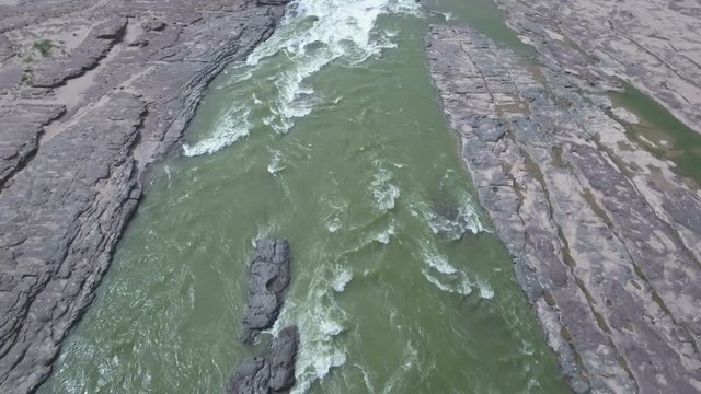Flying over a narrow stretch of the Yellow River revealing the mighty Hukou waterfalls in central China