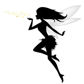 silhouette of flying fairy with flower for you design