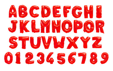 English alphabet and numerals from red balloons