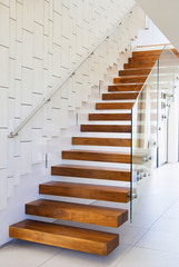 wooden staircase interior in the modern house