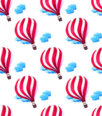 Montgolfière aquarelle. Ballons à air vintage dessinés à la main avec drapeau. Illustration isolée sur fond blanc. Parfait pour les invitations, les affiches et les cartes