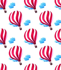 Stickers fenêtre Animaux avec ballon Montgolfière aquarelle. Ballons à air vintage dessinés à la main avec drapeau. Illustration isolée sur fond blanc. Parfait pour les invitations, les affiches et les cartes