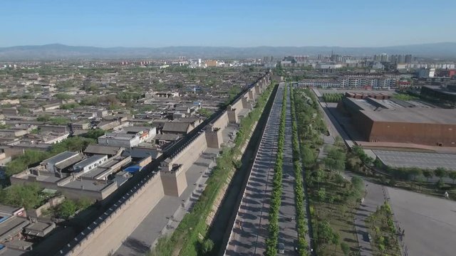Flying towards the famous walled city of Pingyao in China