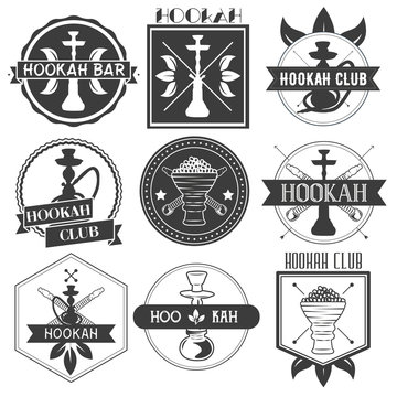 Set of vector hookah club logotypes