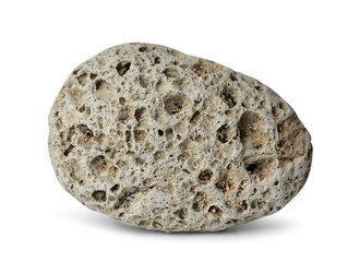 Pebble from gray pumice natural volcanic stone isolated on white background - obrazy, fototapety, plakaty