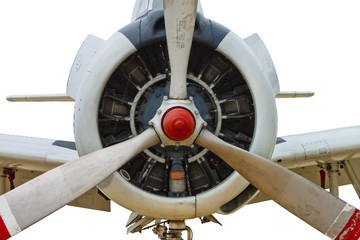 Engine and propeller closeup from retro airplane 