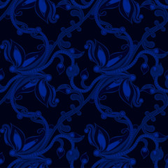 Seamless pattern with hatched floral ornament. Retro style. Hand drawn creative flower. Abstract herb. It can be used for wallpaper, textiles, wrapping. Vector illustration, eps10.