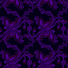 Obraz premium Seamless pattern with hatched floral ornament. Retro style. Hand drawn creative flower. Abstract herb. It can be used for wallpaper, textiles, wrapping. Vector illustration, eps10.