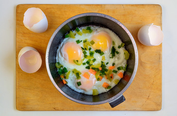 Fried eggs in a frying pan