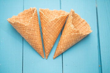 waffle Cup ice cream in a wooden background