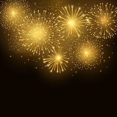 Vector holiday golden fireworks. Lights for design festive posters and flyers for New Year. File contains clipping mask.
