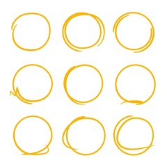yellow highlighter circle set, marker line
