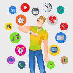Smart watch vector illustration with man