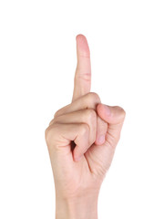 Hand finger pointing isolated on white background. Clipping path