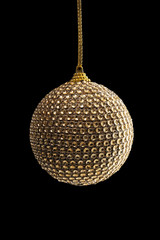 Golden Christmas Ball, isolated on black