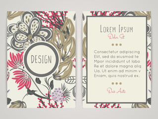 Obraz premium Cover design with floral pattern. Hand drawn creative flower. Colorful artistic background with blossom. It can be used for invitation, card, cover book, catalog. Size A4. Vector illustration, eps10