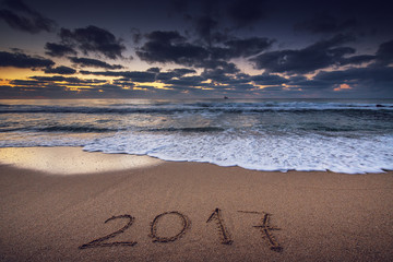New Year 2017 concept on the sea beach