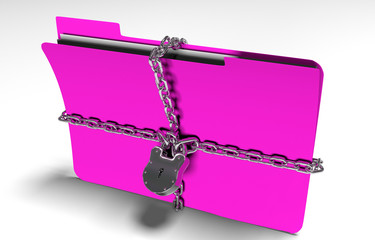 folder with chain and padlock, hidden data, security, 3d render