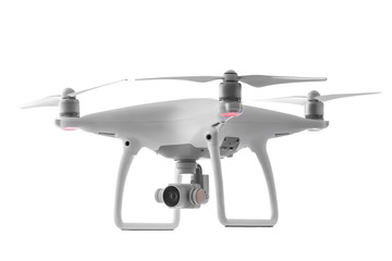 Flying drone quadcopter isolated on white