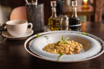 risotto with mushrooms, fresh herbs and parmesan cheese