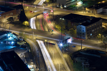 Light trails on freeways in Seattle, Washington, US