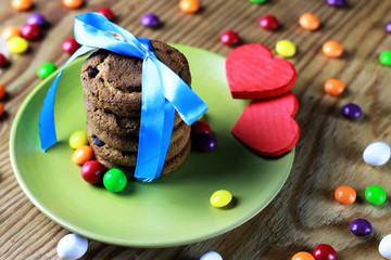 cookies with ribbon on plate