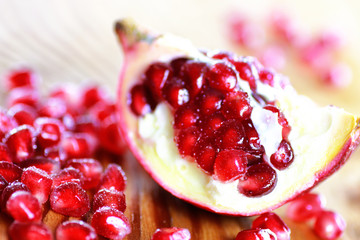 pomegranate seed wood background