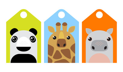 Cartoon animals tags set