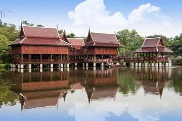 Group of Thai house against with blue sky