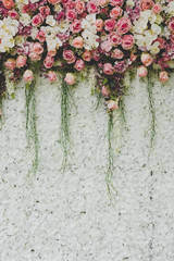 Decoration backdrop beautiful flowers background for wedding sce