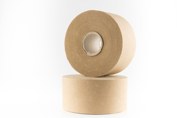 paper tape, packing tape, brown tape on white background.