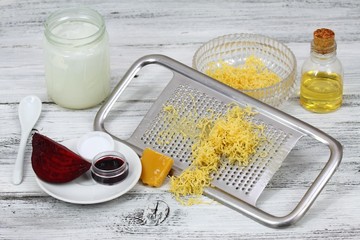 Homemade lip balm, olive & coconut oil, beeswax, red beet for color
