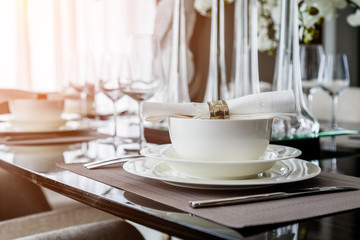 Fototapeta premium table set on dinning table