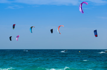 Kitesurfers on the sea in Calpe Spain
