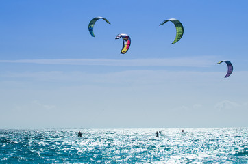 Kitesurfers on the sea in Calpe Spain