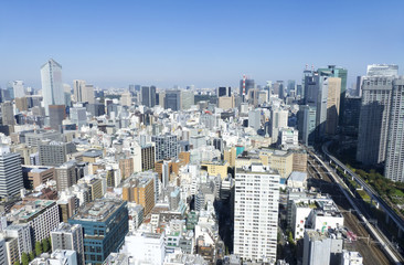 Fototapeta premium 東京都市風景 汐留 浜松町 新橋 虎の門 内幸町 日比谷 俯瞰 快晴 青空