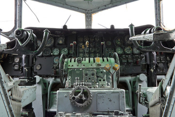 Vintage propeller airplane cockpit view