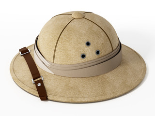 Vintage explorer hat isolated on white background. 3D illustration