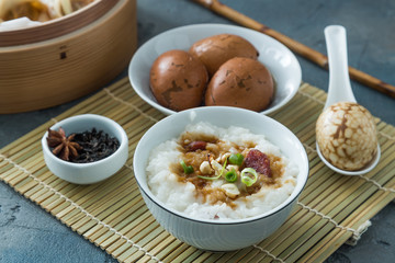 Traditional chinese rice porridge on dinner table