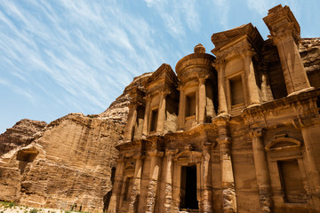 The Monastery Ad-Deir, ancient Nabataean city Petra, Jordan. Ancient temple in Petra