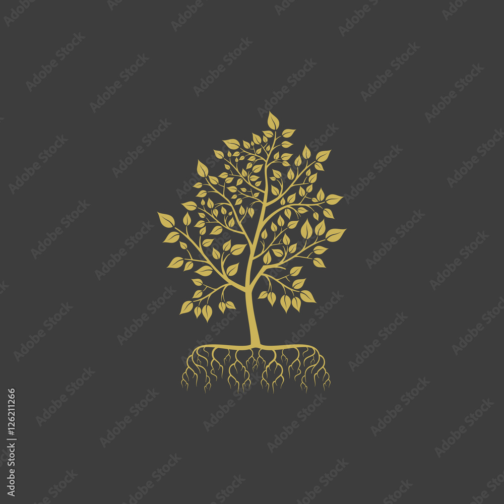 Poster vector tree with roots logo element