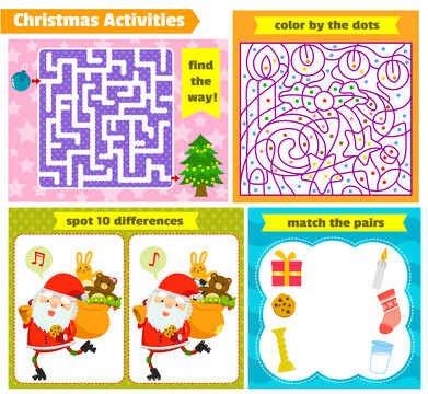 set of Christmas themed puzzle games for kids